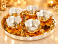 5 Pcs Lotus Prasad Bowl with Thali Set (Gold Finish)