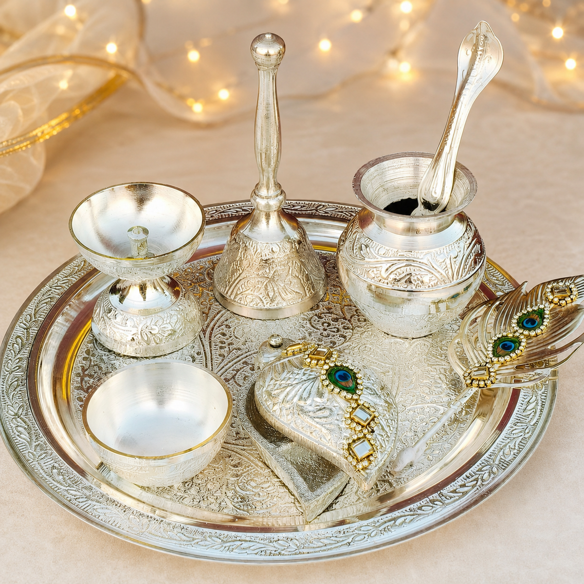 German Silver Royal Pooja Thali Set